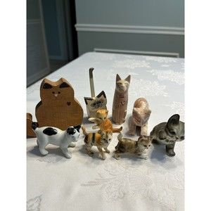 Lot of 9 Kitten Cat Figurines Bone China Wood Marble Resin Tabby White